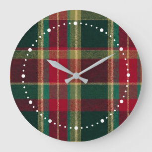 Relógio Grande Xadrez de Natal Verde Vermelho Dourado