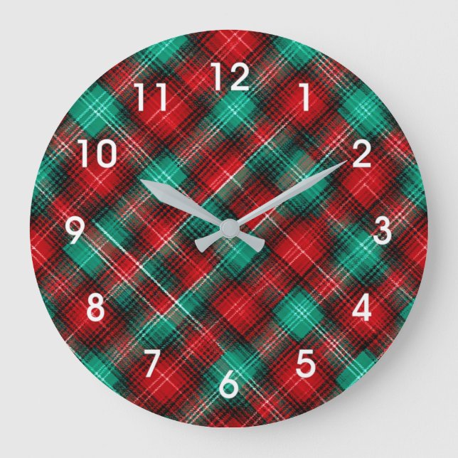 Relógio Grande Xadrez de Natal vermelho e verde (Frente)