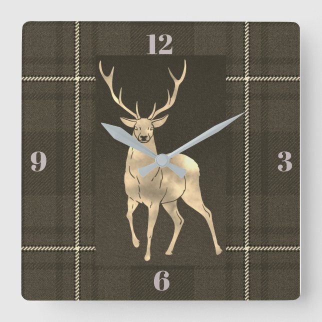 Relógio Grande Xadrez dourada do veado (Frente)