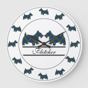 Relógio Grande Xadrez escocesa Clan Fletcher Tartan Scottie Dogs