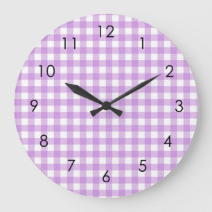 Relógio Grande Xadrez Gingham Clássica Estética Lilac Pastel
