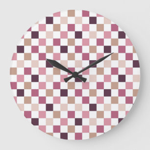 Relógio Grande Xadrez Mosaico Minimalista Roxo e Marrom