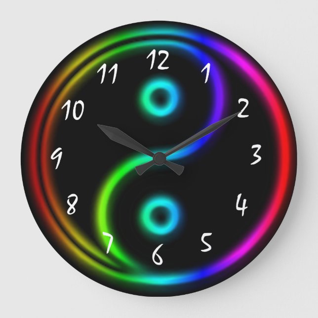 Relógio Grande Yin Yang Arco-íris como Neon (Frente)