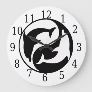 Relógio Grande Yin Yang Dolphins Round Clock