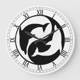 Relógio Grande Yin Yang Dolphins Round Roman Numerals Clock