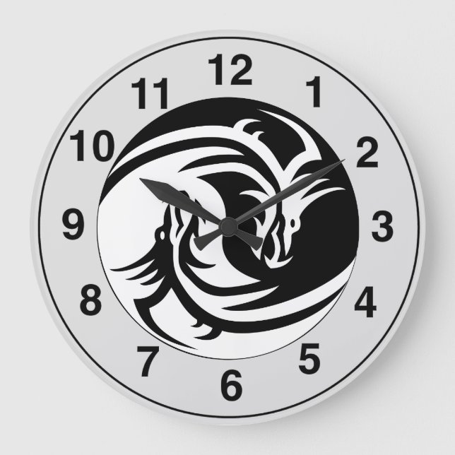 Relógio Grande Yin Yang Dragon Tribal Tattoo Design Wall Clock (Frente)