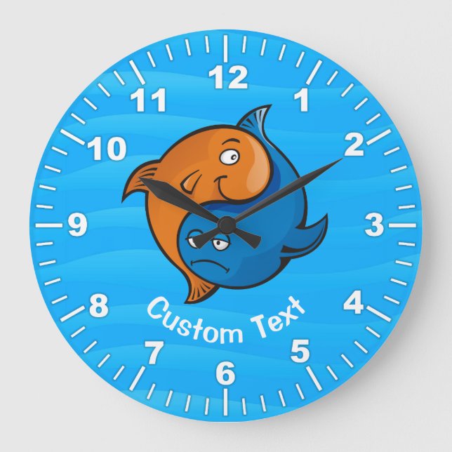 Relógio Grande Yin Yang Fish Cartoon (Frente)