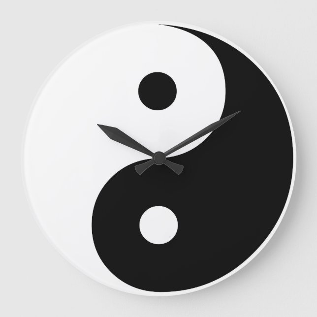 Relógio Grande Yin Yang Modelo de Ilustração Preta e Branca (Frente)