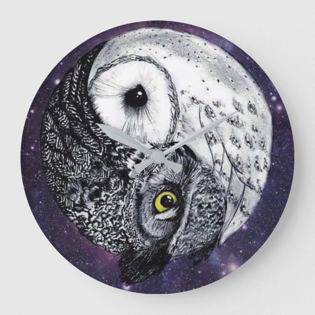 Relógio Grande Yin Yang Owls (Frente)