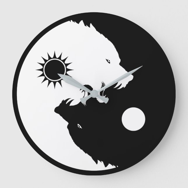 Relógio Grande Yin Yang Wolves (Frente)