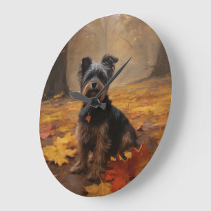 Relógio Grande Yorkipoo no Outono Folhas Caem Inspiram