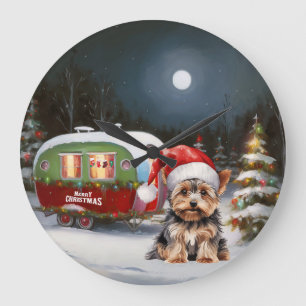 Relógio Grande Yorkshire Terrier Caravan Aventura de Natal