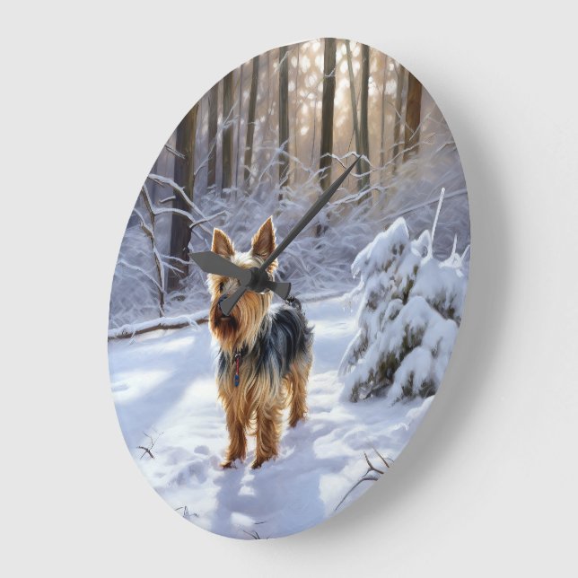 Relógio Grande Yorkshire Terrier Deixe Nevar Natal (Ângulo)