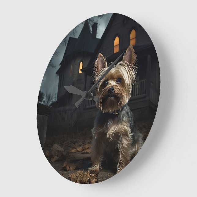 Relógio Grande Yorkshire Terrier Halloween Assustador  (Ângulo)