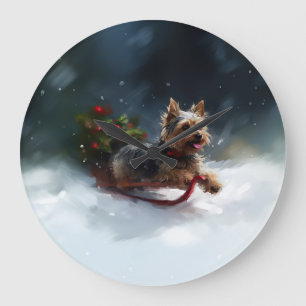Relógio Grande Yorkshire Terrier Natal neve inverno