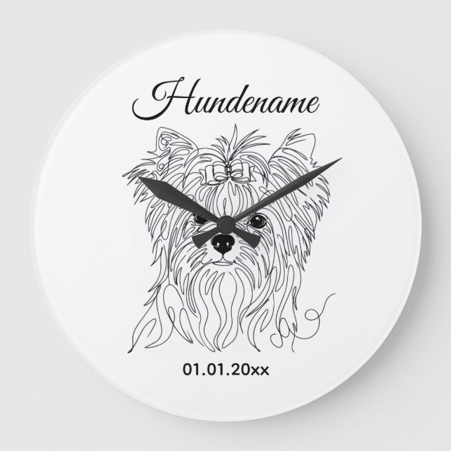 Relógio Grande Yorkshire Terrier one line art customizable dog (Frente)