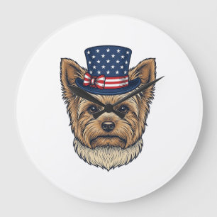 Relógio Grande Yorkshire Terrier Patriótico Vintage