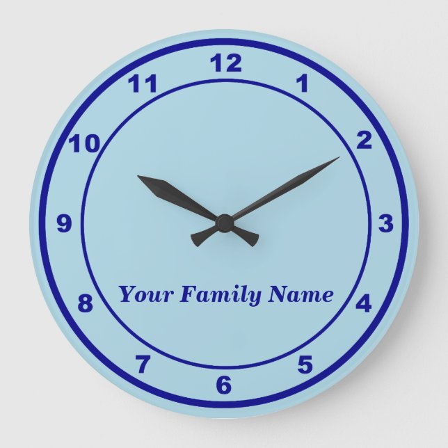 Relógio Grande Your Family Name on Light Blue Round Wall Clock (Frente)