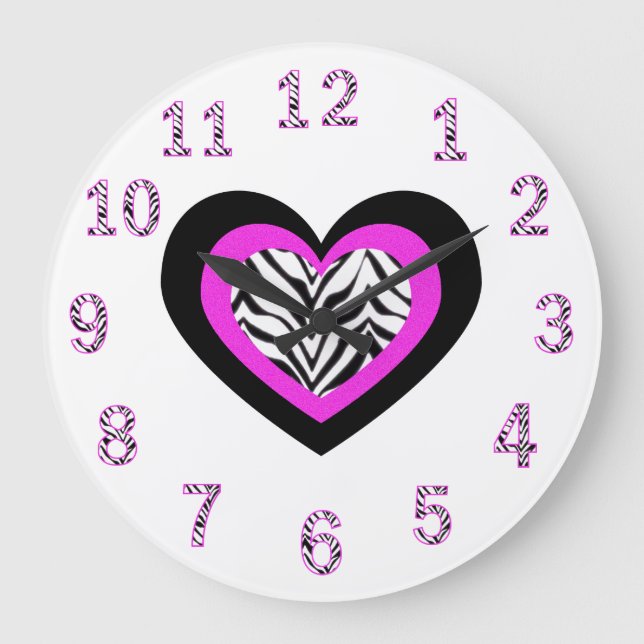 Relógio Grande Zebra Heart Clock (Frente)