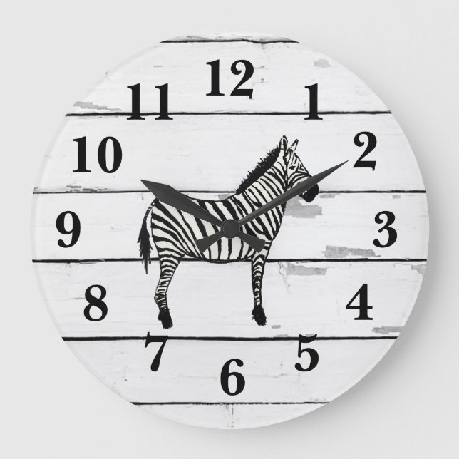 Relógio Grande Zebra Wildlife Decor Rustic Shiplap (Frente)