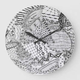 Relógio Grande Zendoodle Tangle ZIA 01 Preto e Branco Personaliza