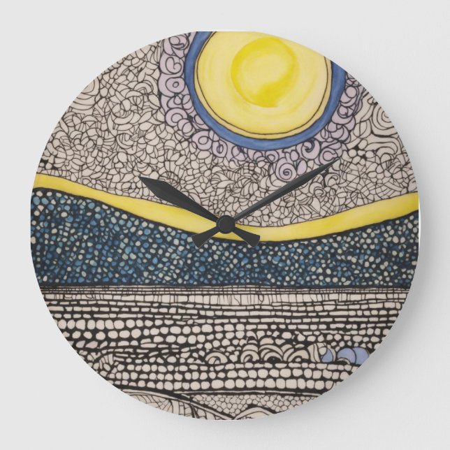 Relógio Grande zentangues de desenho caótico do sol e da lua (Frente)