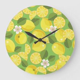Relógio Grande Zesty Lemon: Citrus Pattern Delight