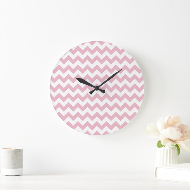 Relógio Grande Zigzag Rosa, Chevron Rosa, Padrão Geométrico (Lar)
