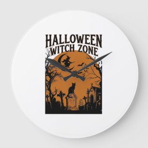Relógio Grande Zona de Bruxa de Halloween Cemitério de Gato Preto