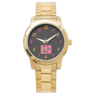 Relógio Grave Ano Novo Deseja Que A Unisex Dourada Bracele