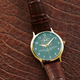 Relógio Green Floral Monogram Wedding Personalized Couple