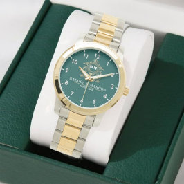 Relógio Green Floral Monogram Wedding Personalized Couple