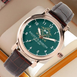 Relógio Green Floral Monogram Wedding Personalized Couple