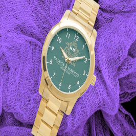 Relógio Green Floral Monogram Wedding Personalized Couple