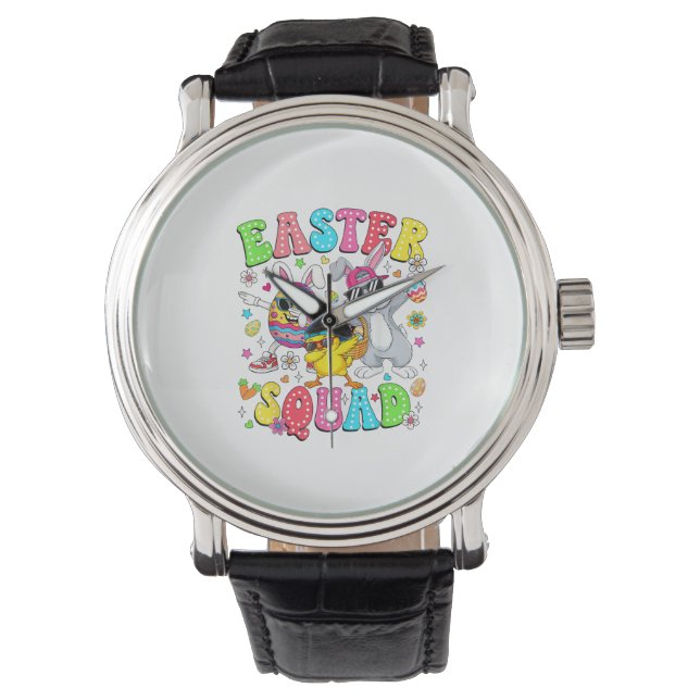Relógio Groovy Funny Rabbit Egg Chick Easter Squad Day Men (Frente)
