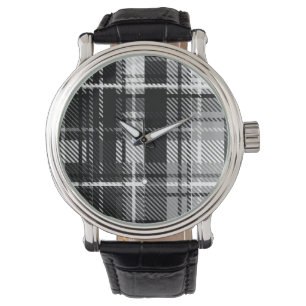 Relógio Grunde Black Flannel Xadrez branca Tartan Design