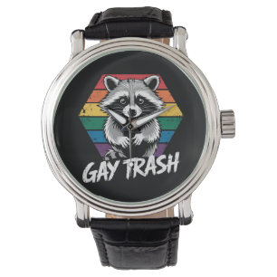 Relógio Guaxinim Lixo Gay Orgulho LGBTQ Vintage