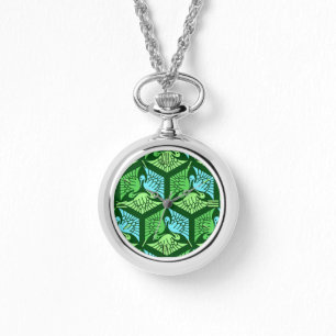 Relógio Guindastes japoneses, verde de jade e luz - azul