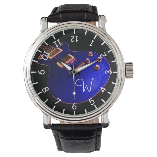 Relógio Guitarra Blue Sparkle Electric Rock Legal de músic (Frente)