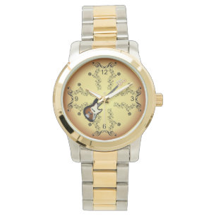 Relógio Guitarra Elétrica~Rolagem Musical~Fundo do Ouro ~