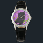 Relógio Gustav Klimt Cat<br><div class="desc">Assista com um gato Gustav Klimt! Este gatinho fluffy fica num campo verde de flores roxas. Um presente perfeito para amantes de gatos e entusiastas de arte austríacos!</div>