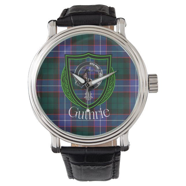 Relógio Guthrie Scottish Clan Tartan & Crest (Frente)
