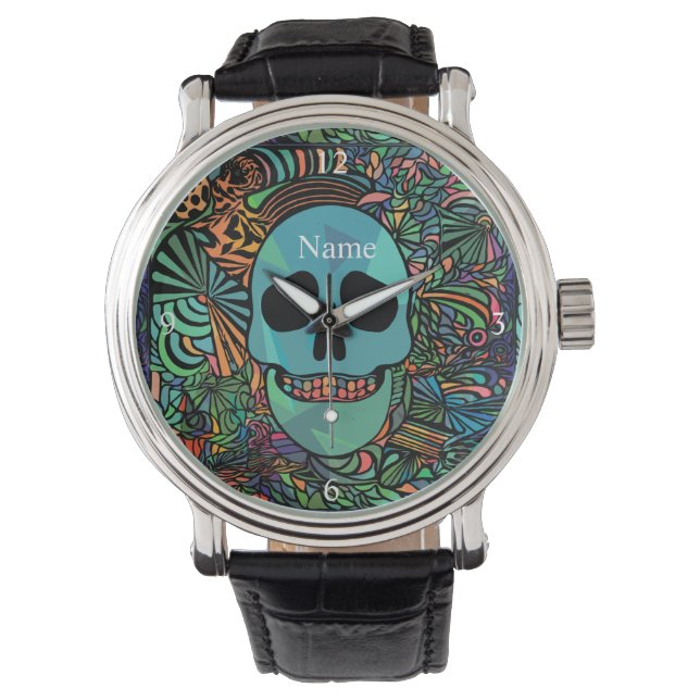 Relógio Halloween Hippie Skull Thunder_Cove (Frente)