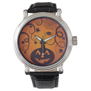 Relógio Halloween Jack ou lanterna abóbora face e aranha