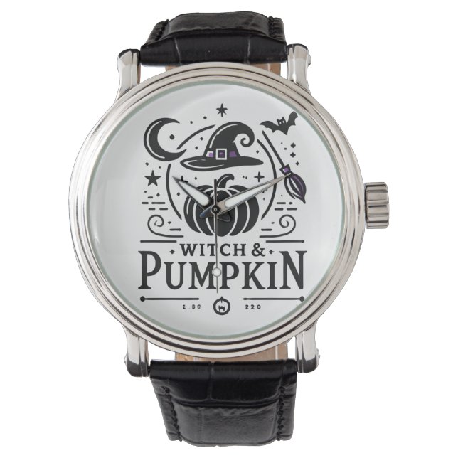 Relógio Halloween Witch Hat e Pumpkin Design Magic Art (Frente)