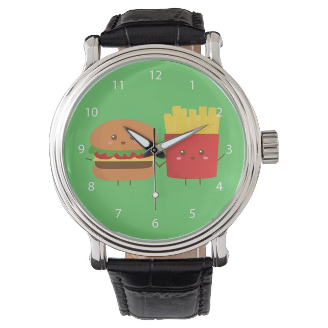 Relógio Hamburger e Batatas Fritas Fofos, Amigos Para Semp (Frente)