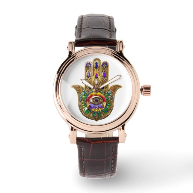 Relógio Hamsa de Âmbar Rubi Olho Terceiro Pintado (Frente)