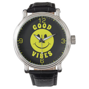 Relógio Happy Yellow Face Good Vibs Black