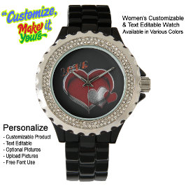 Relógio Heart Magic Black Rhinestone Black Enamel Watch