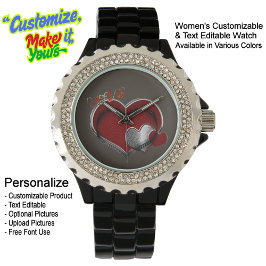 Relógio Heart Magic Brown Rhinestone Black Enamel Watch
